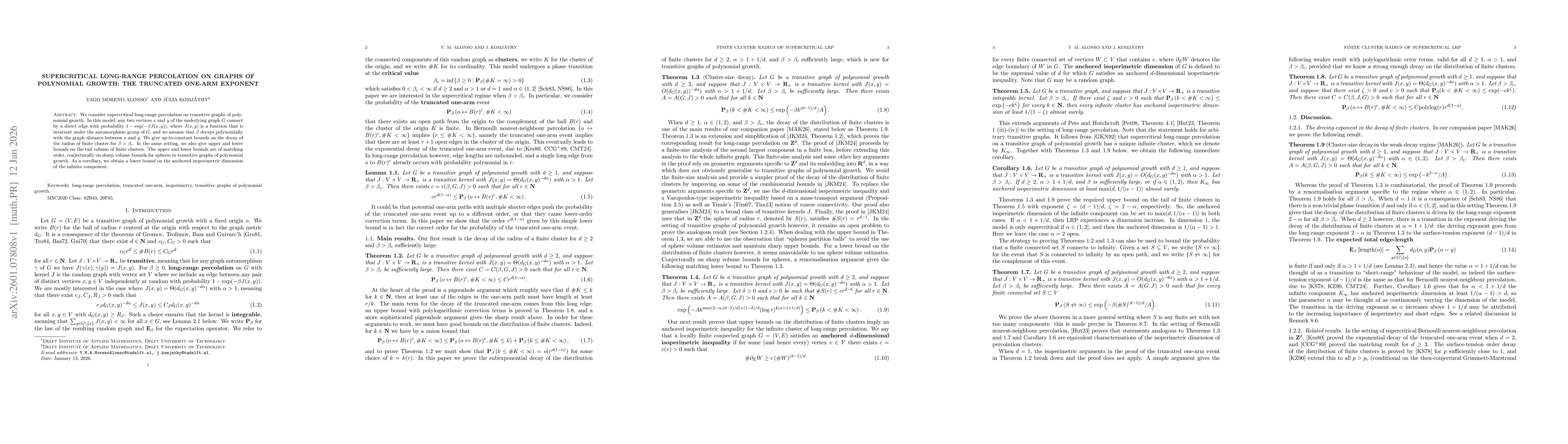 Thumbnail for Supercritical long-range percolation on graphs of polynomial growth: the truncated one-arm exponent