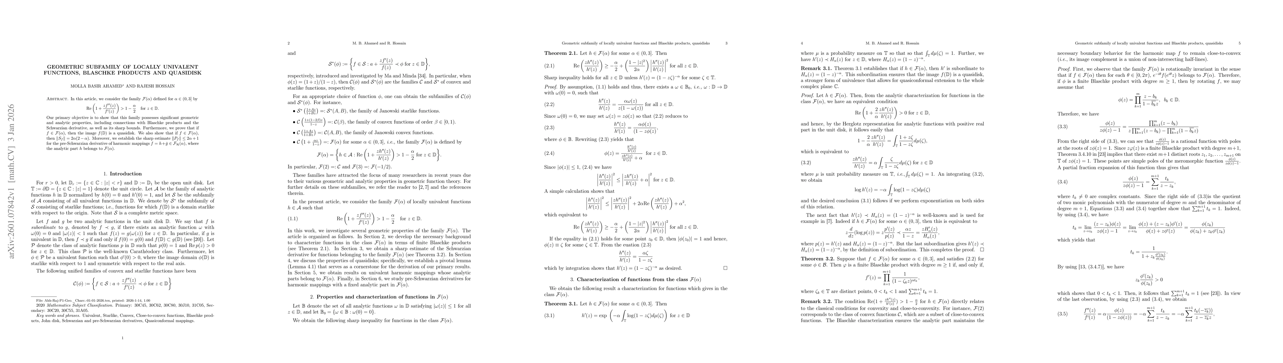 Thumbnail for Geometric subfamily of locally univalent functions, Blaschke products and quasidisk