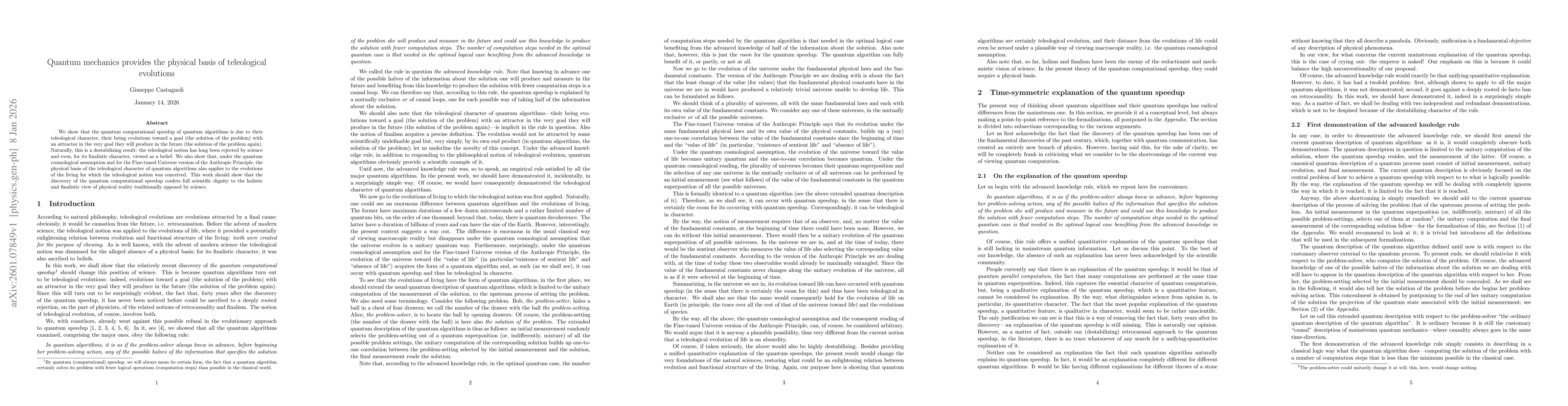 Thumbnail for Quantum mechanics provides the physical basis of teleological evolutions