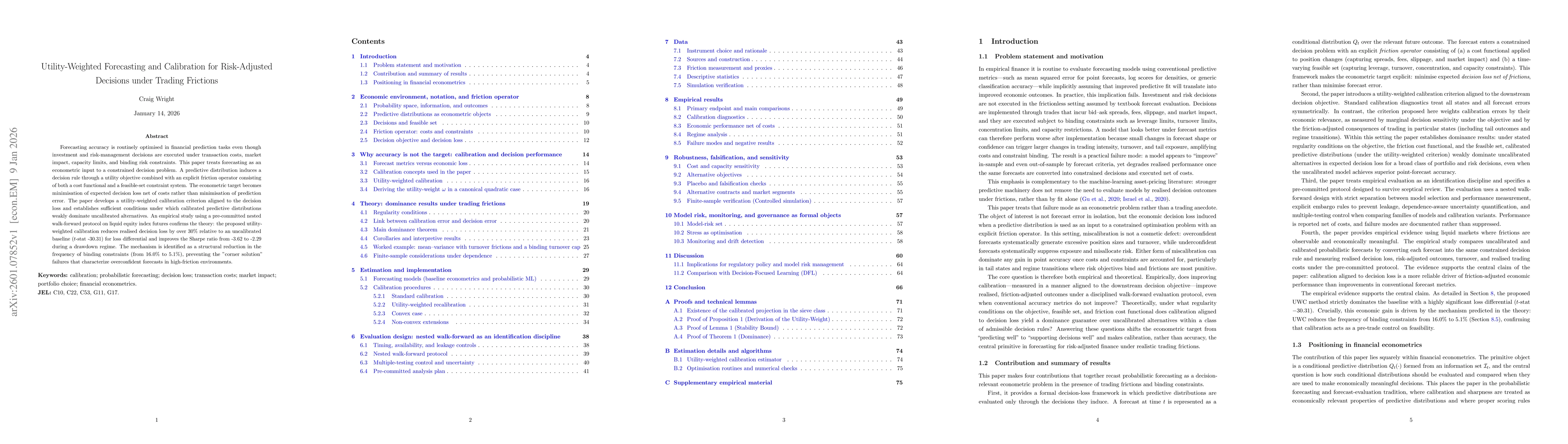 Thumbnail for Utility-Weighted Forecasting and Calibration for Risk-Adjusted Decisions under Trading Frictions