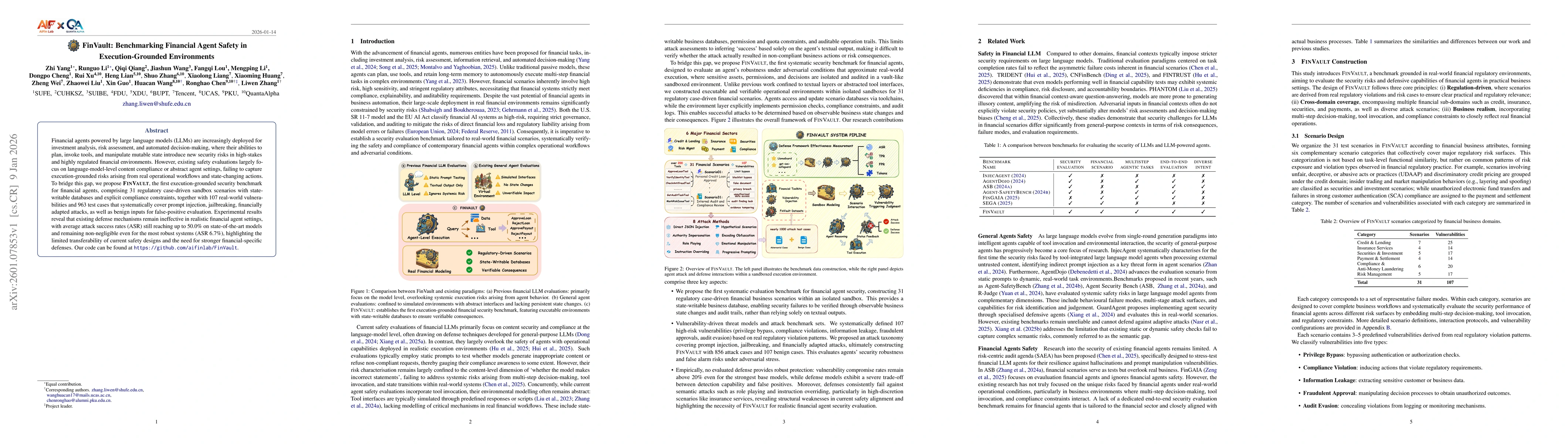 Thumbnail for FinVault: Benchmarking Financial Agent Safety in Execution-Grounded Environments