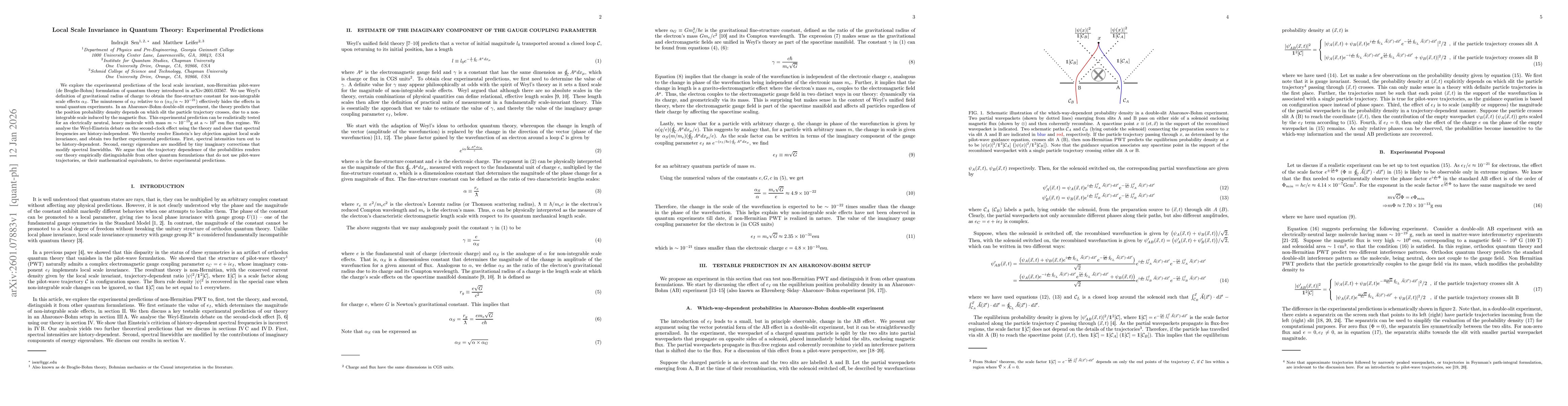 Thumbnail for Local Scale Invariance in Quantum Theory: Experimental Predictions