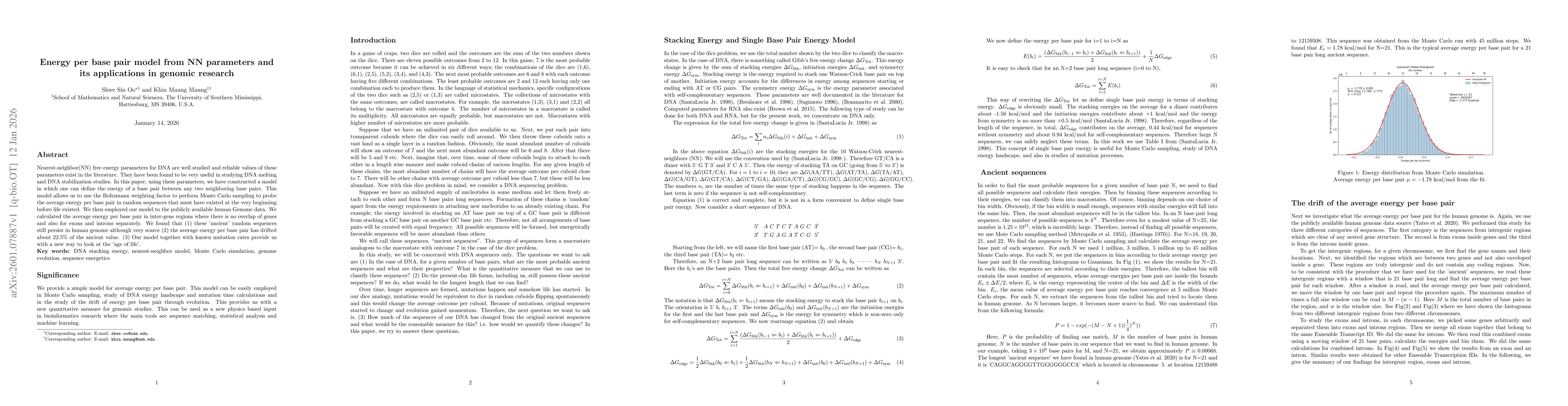 Thumbnail for Energy per base pair model from NN parameters and its applications in genomic research