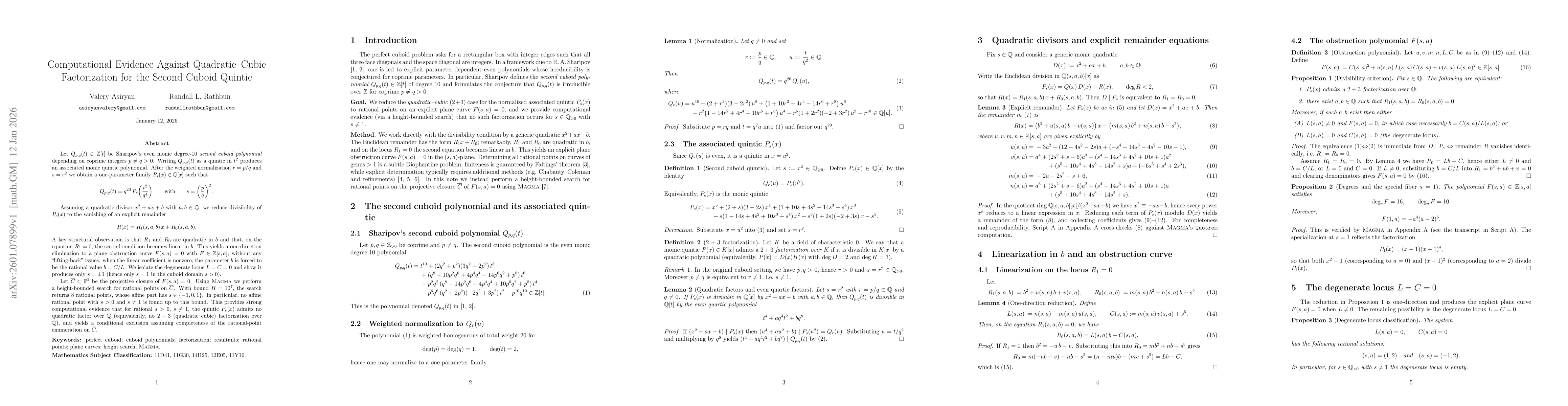 Thumbnail for Computational Evidence Against Quadratic-Cubic Factorization for the Second Cuboid Quintic