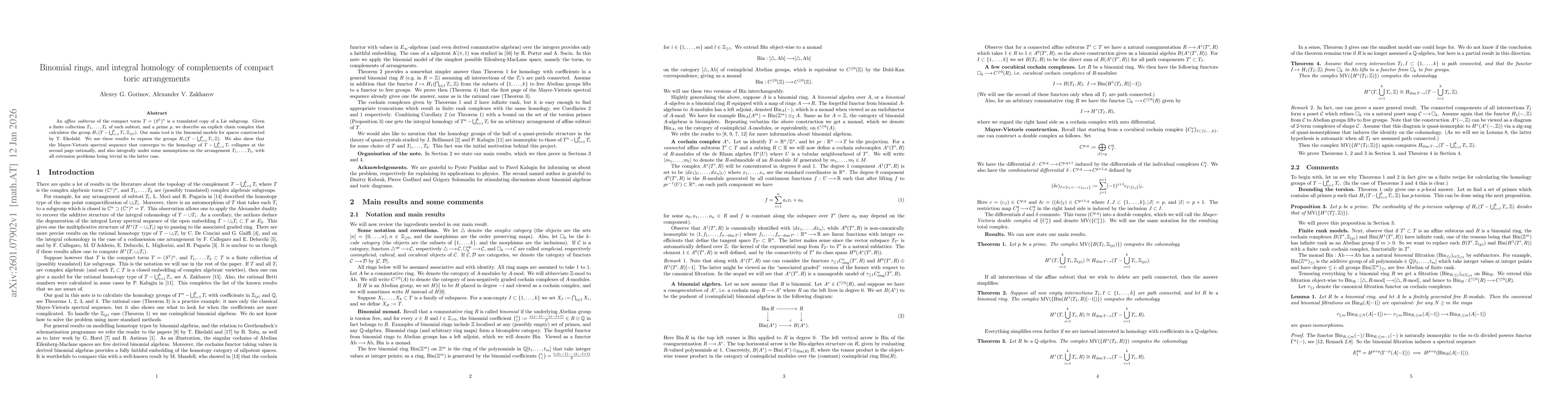 Thumbnail for Binomial rings, and integral homology of complements of compact toric arrangements