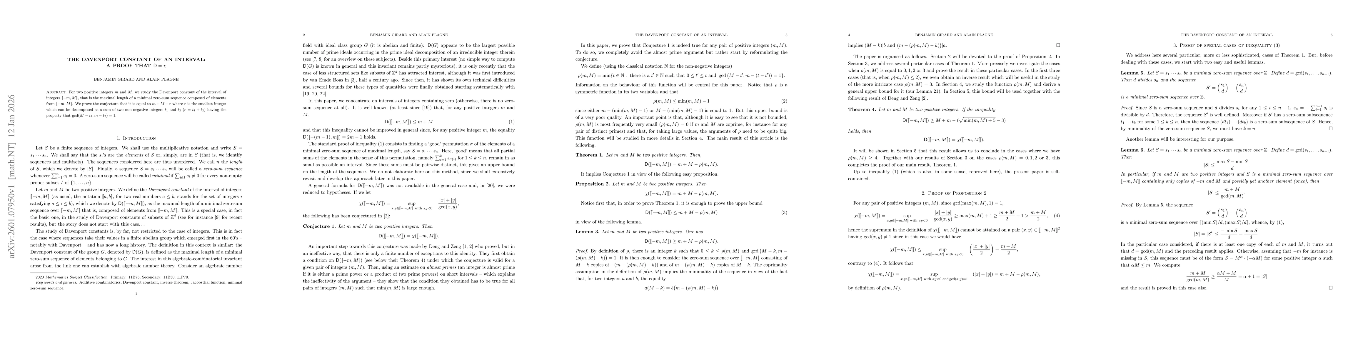 Thumbnail for The Davenport constant of an interval: a proof that $\mathsf{D}=χ$