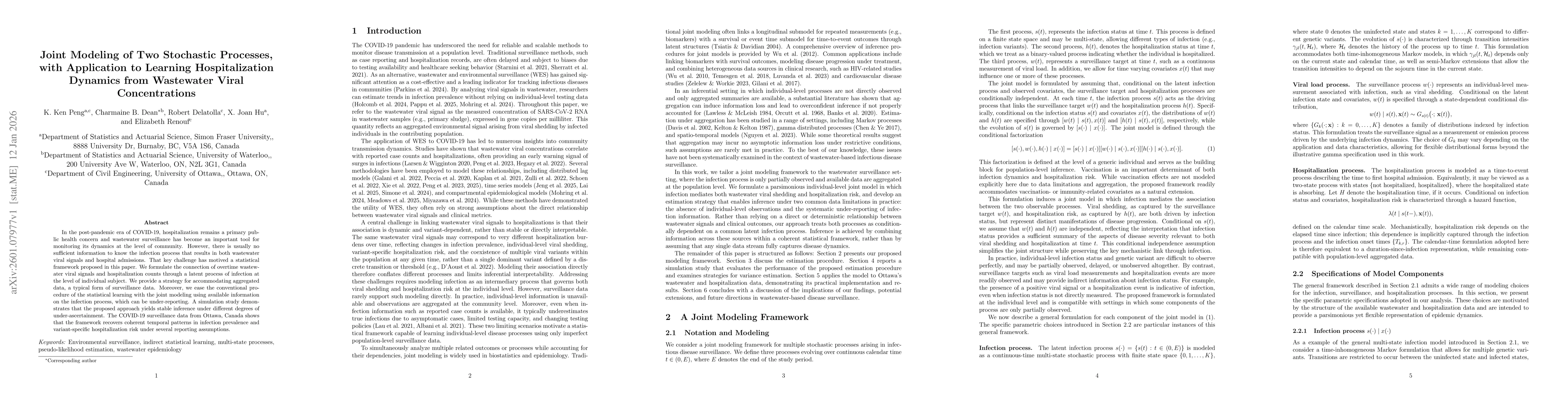 Thumbnail for Joint Modeling of Two Stochastic Processes, with Application to Learning Hospitalization Dynamics from Wastewater Viral Concentrations