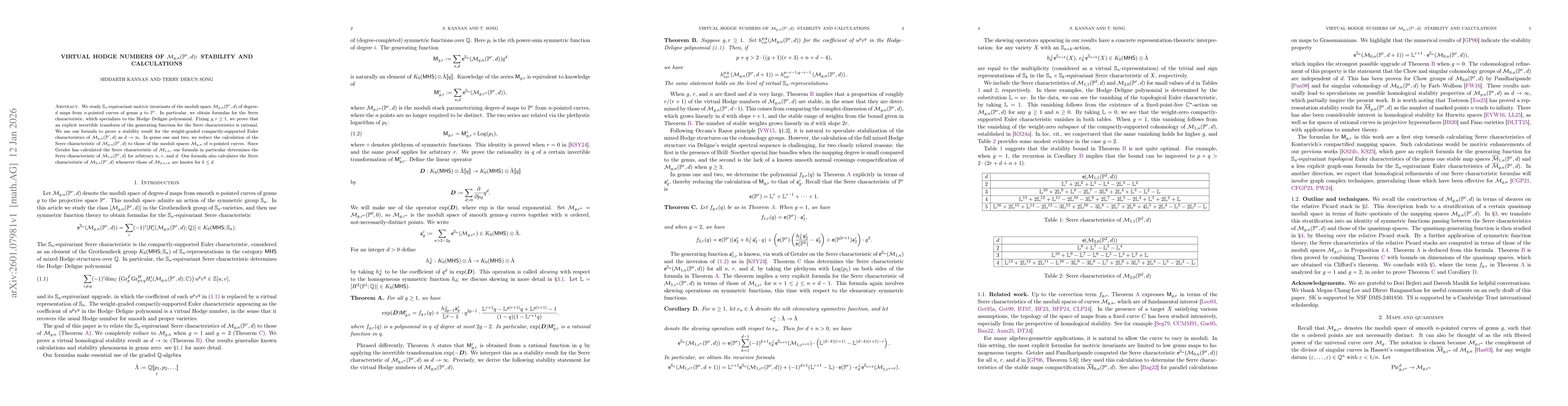 Thumbnail for Virtual Hodge numbers of $\mathcal{M}_{g, n}(\mathbb{P}^r, d)$: stability and calculations