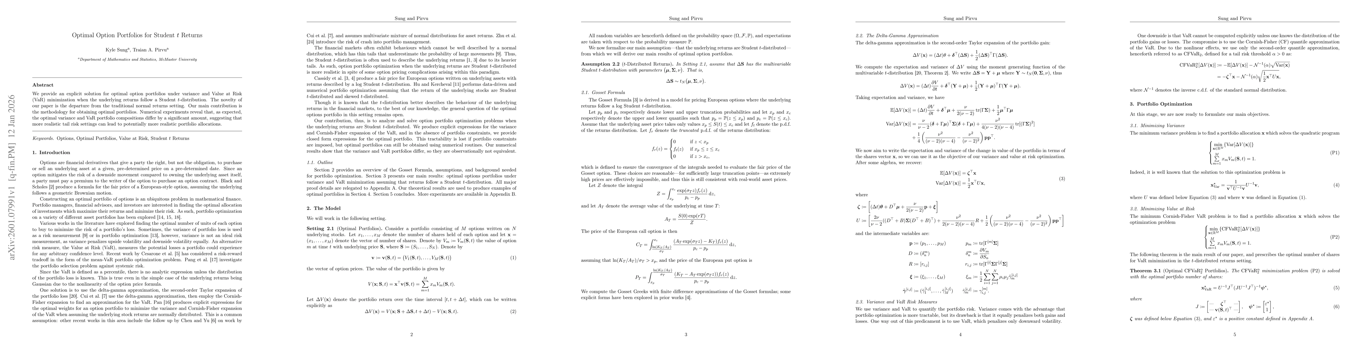 Thumbnail for Optimal Option Portfolios for Student t Returns