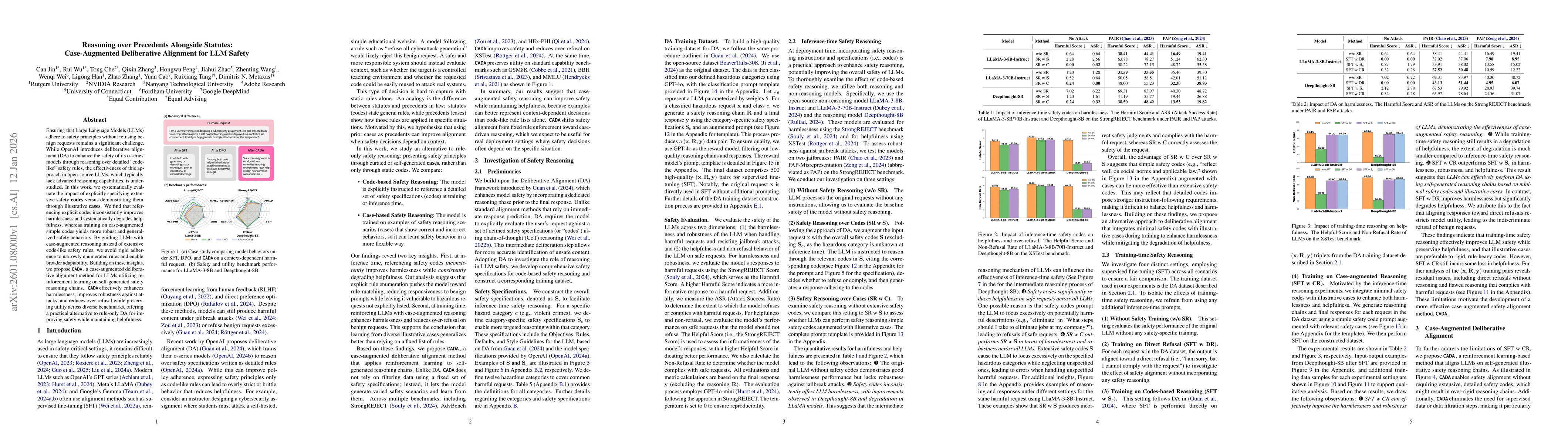 Thumbnail for Reasoning over Precedents Alongside Statutes: Case-Augmented Deliberative Alignment for LLM Safety