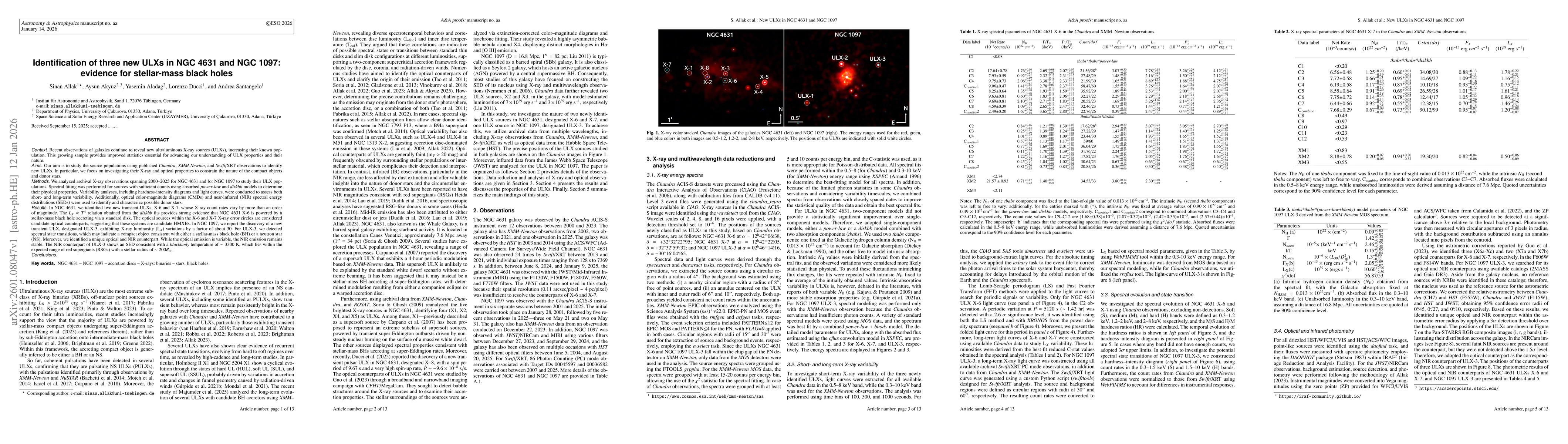 Thumbnail for Identification of three new ULXs in NGC 4631 and NGC 1097: evidence for stellar-mass black holes