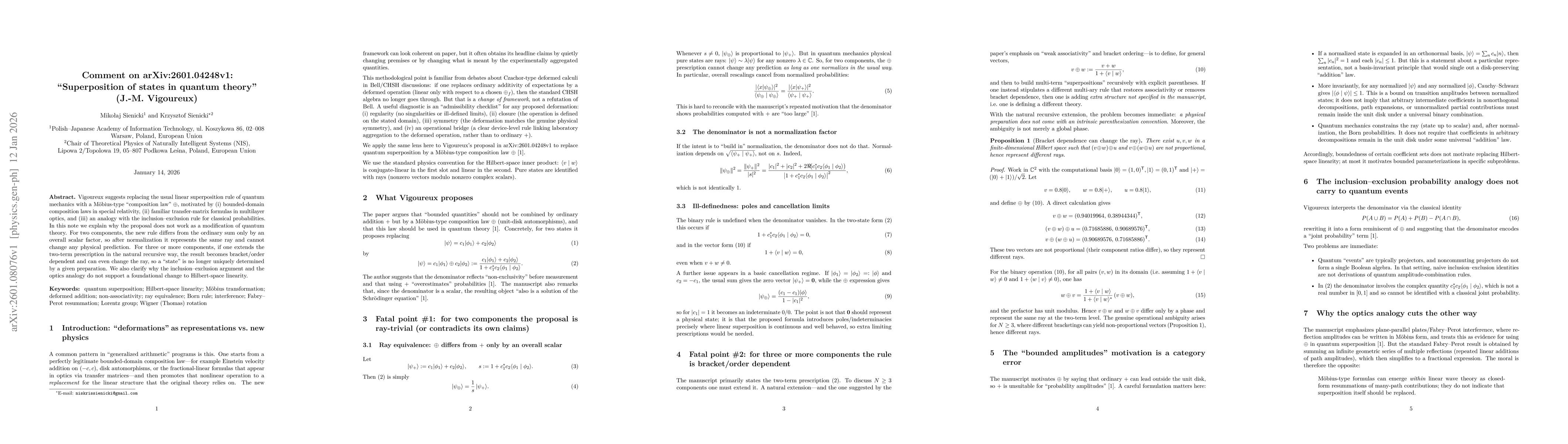 Thumbnail for Comment on arXiv:2601.04248v1: Superposition of states in quantum theory (J.-M. Vigoureux)