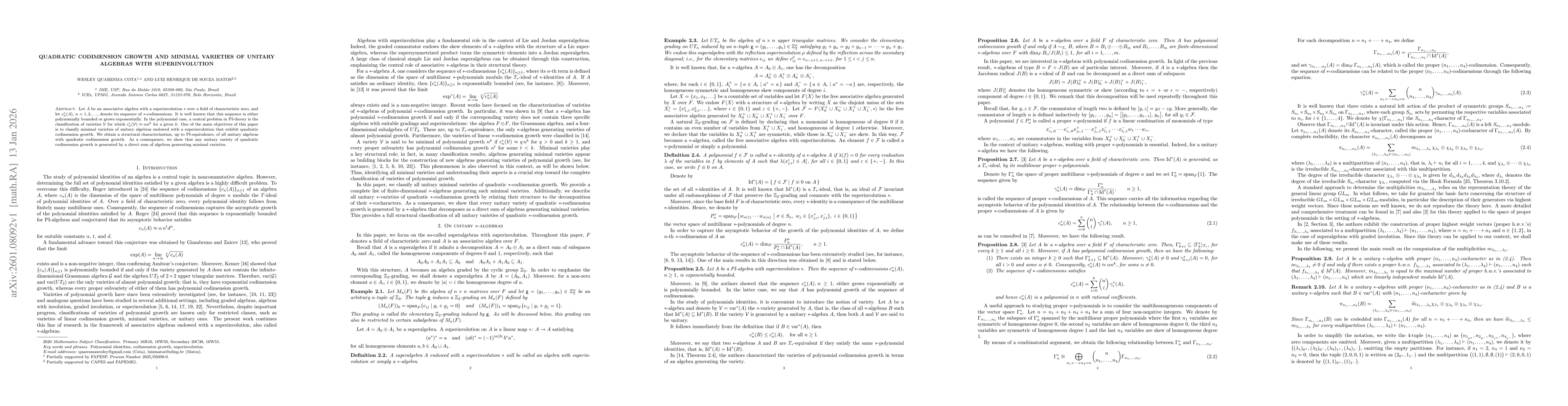 Thumbnail for Quadratic codimension growth and minimal varieties of unitary algebras with superinvolution