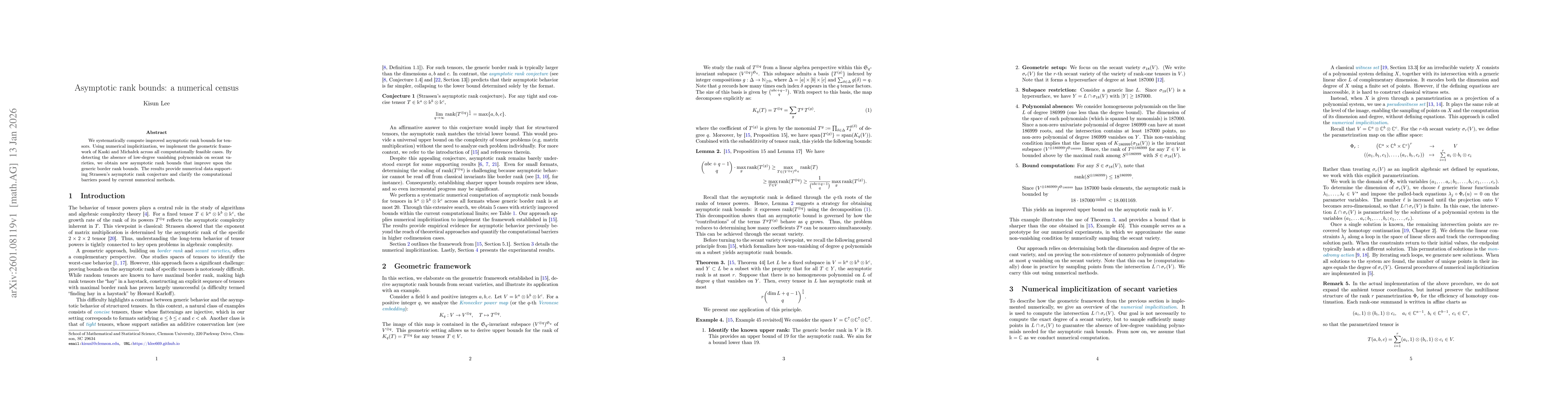Thumbnail for Asymptotic rank bounds: a numerical census