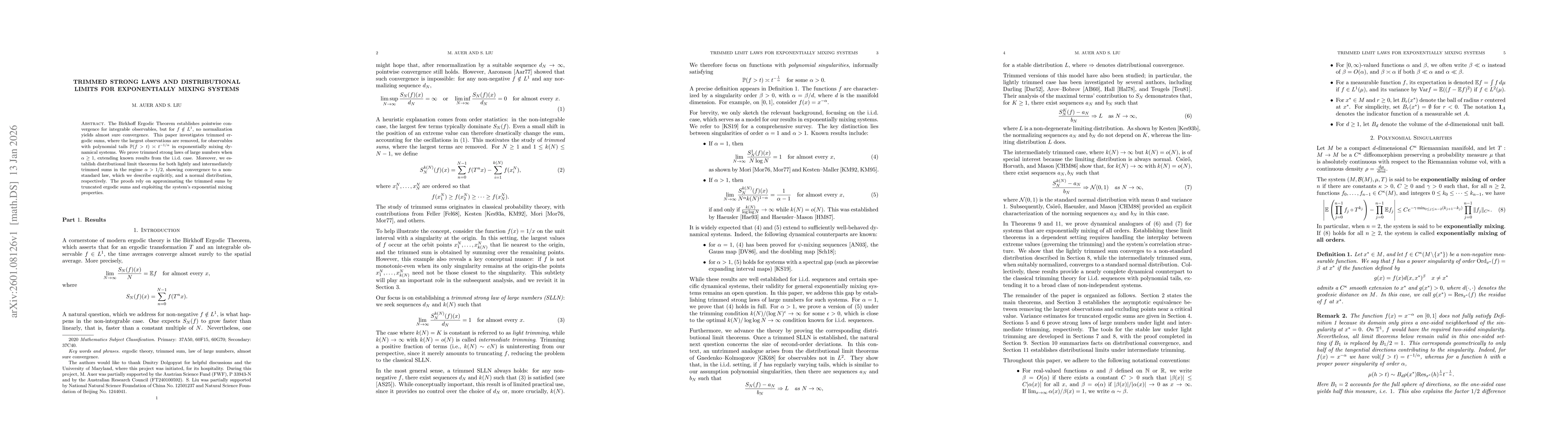 Thumbnail for Trimmed strong laws and distributional limits for exponentially mixing systems