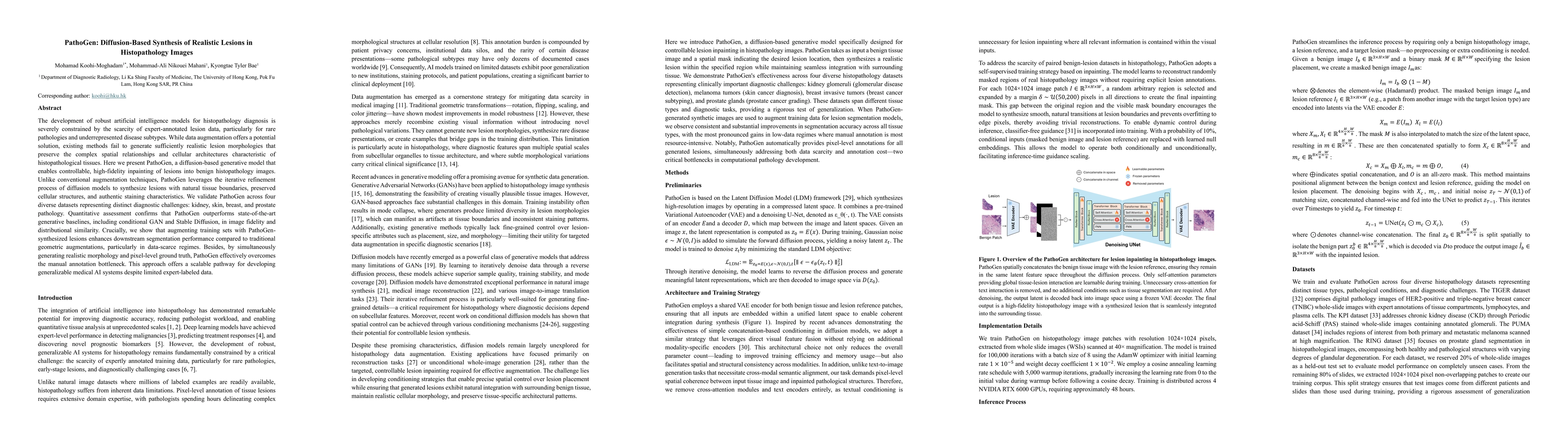 Thumbnail for PathoGen: Diffusion-Based Synthesis of Realistic Lesions in Histopathology Images