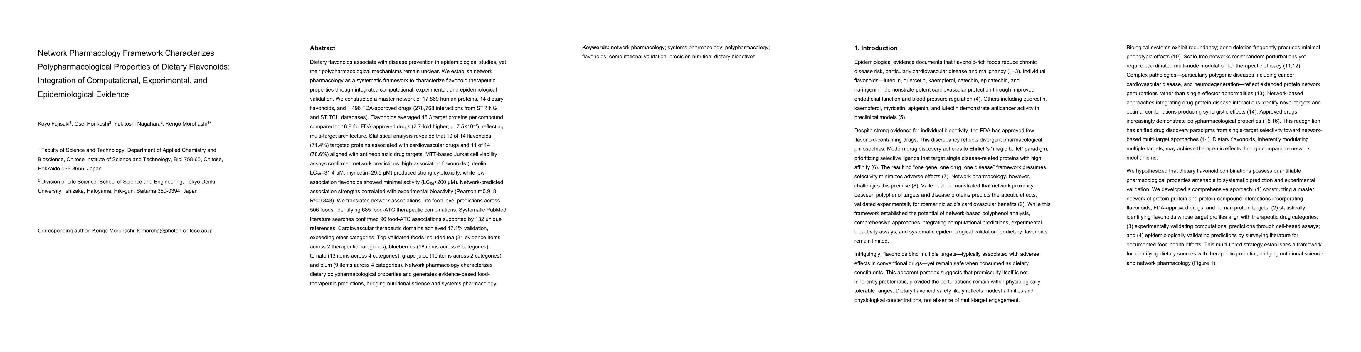 Thumbnail for Network Pharmacology Framework Characterizes Polypharmacological Properties of Dietary Flavonoids: Integration of Computational, Experimental, and Epidemiological Evidence