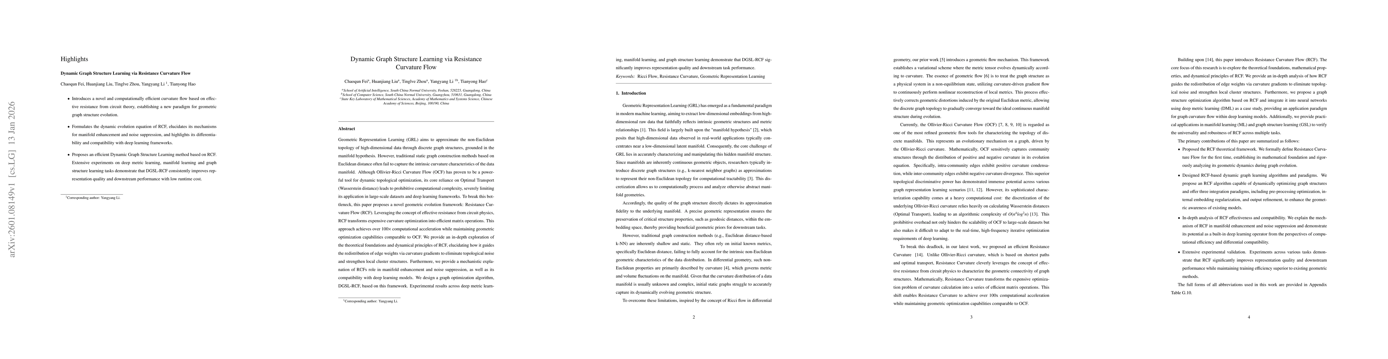 Thumbnail for Dynamic Graph Structure Learning via Resistance Curvature Flow