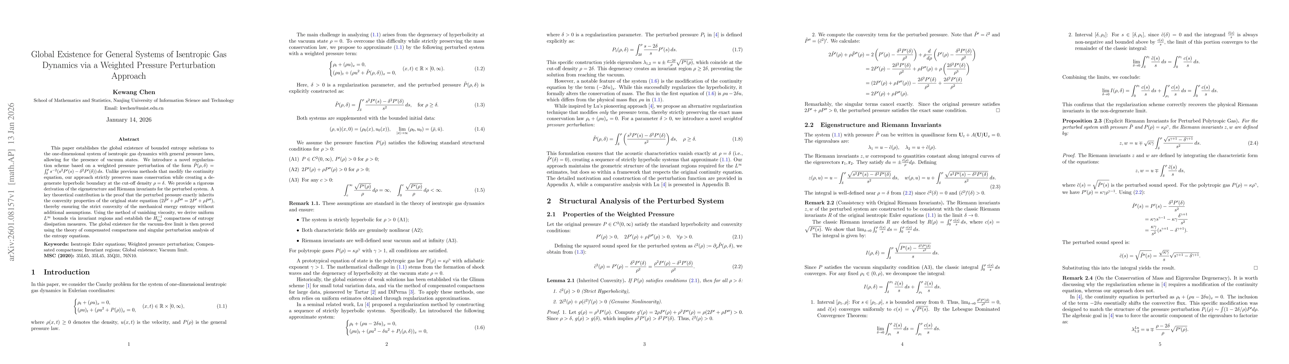 Thumbnail for Global Existence for General Systems of Isentropic Gas Dynamics via a Weighted Pressure Perturbation Approach