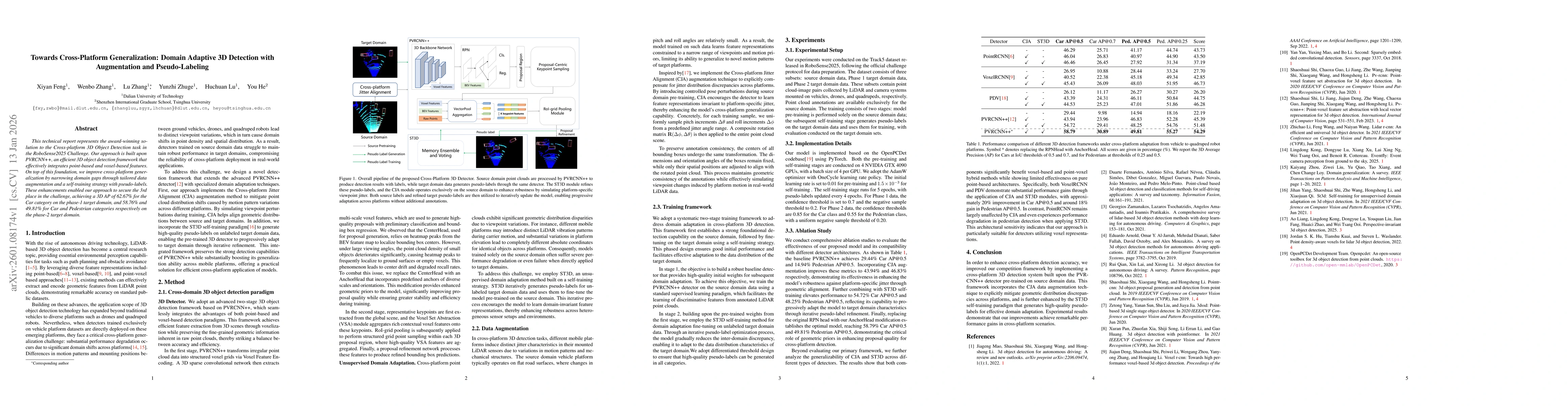 Thumbnail for Towards Cross-Platform Generalization: Domain Adaptive 3D Detection with Augmentation and Pseudo-Labeling