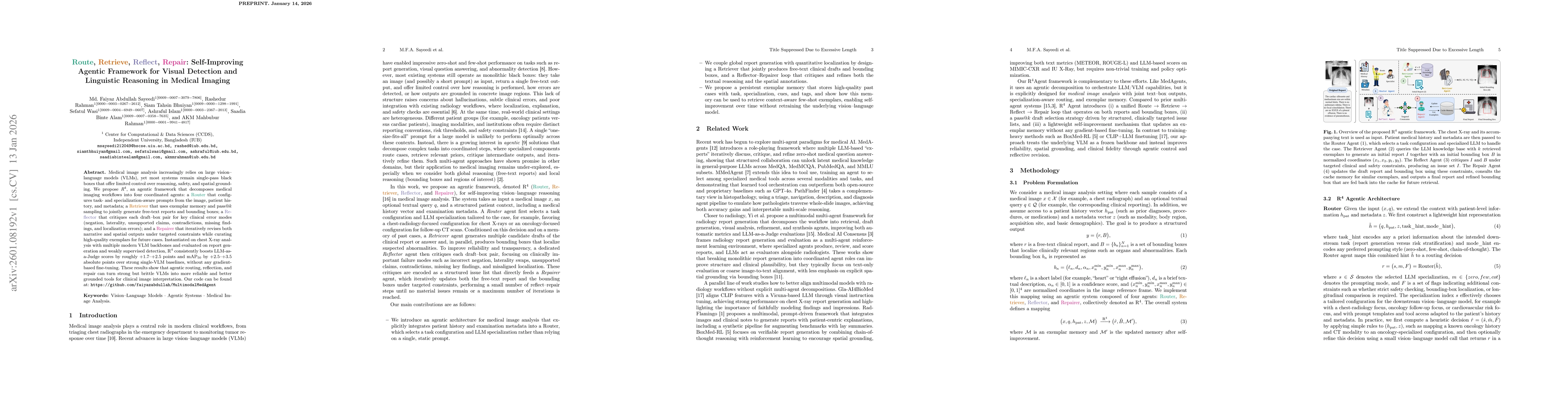 Thumbnail for Route, Retrieve, Reflect, Repair: Self-Improving Agentic Framework for Visual Detection and Linguistic Reasoning in Medical Imaging