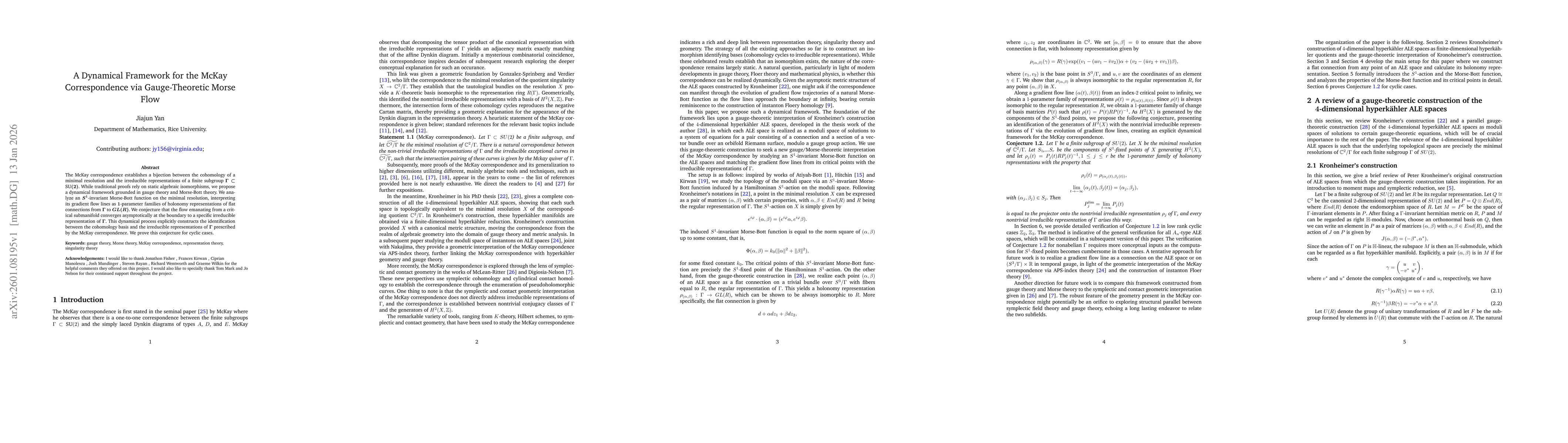 Thumbnail for A Dynamical Framework for the McKay Correspondence via Gauge-Theoretic Morse Flow