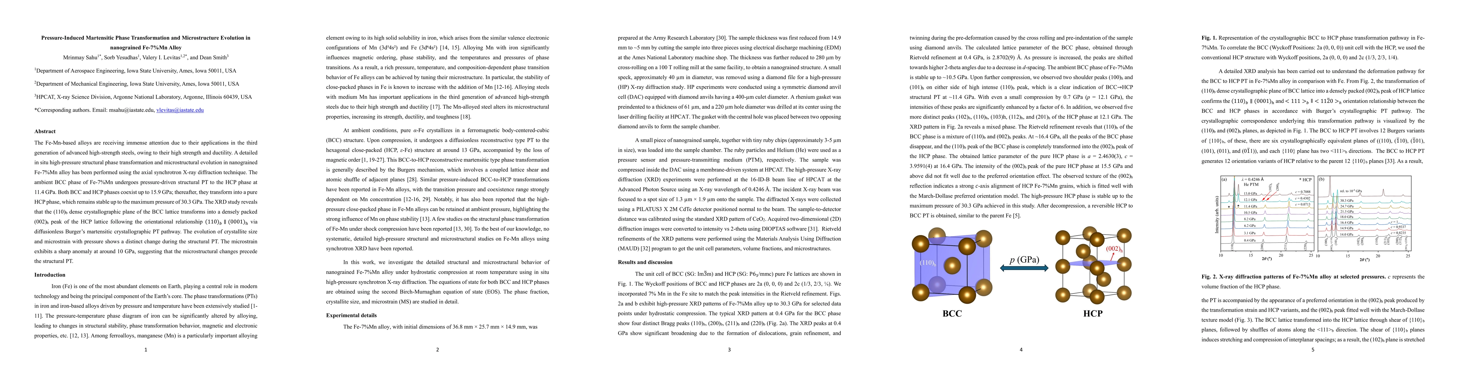 Thumbnail for Pressure-Induced Martensitic Phase Transformation and Microstructure Evolution in nanograined $\text{Fe}\text{-}7\%\text{Mn}$ Alloy