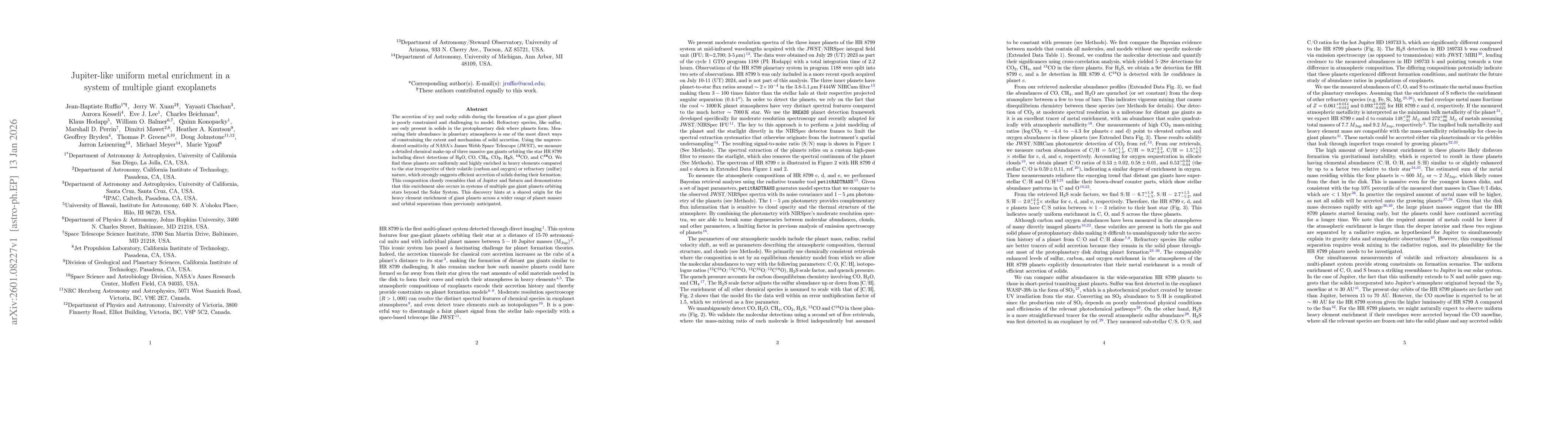 Thumbnail for Jupiter-like uniform metal enrichment in a system of multiple giant exoplanets