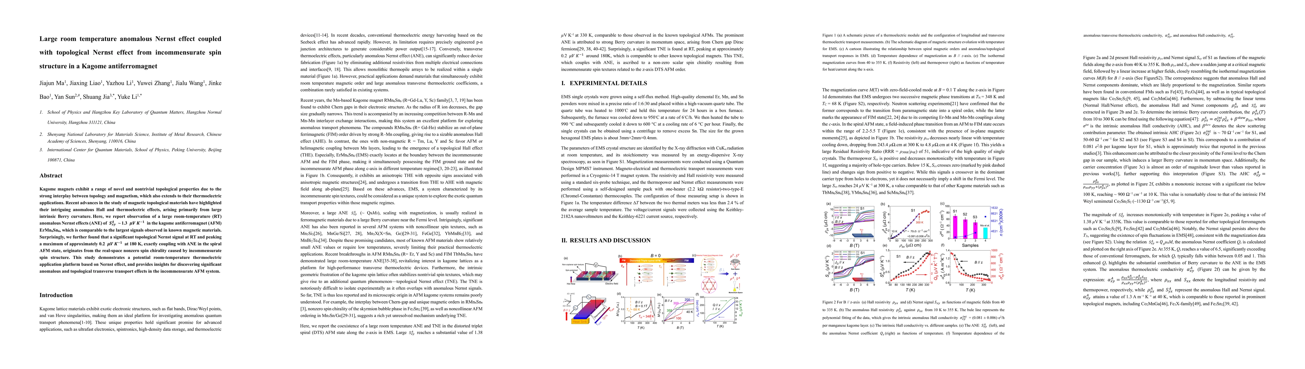 Thumbnail for Large room temperature anomalous Nernst effect coupled with topological Nernst effect from incommensurate spin structure in a Kagome antiferromagnet