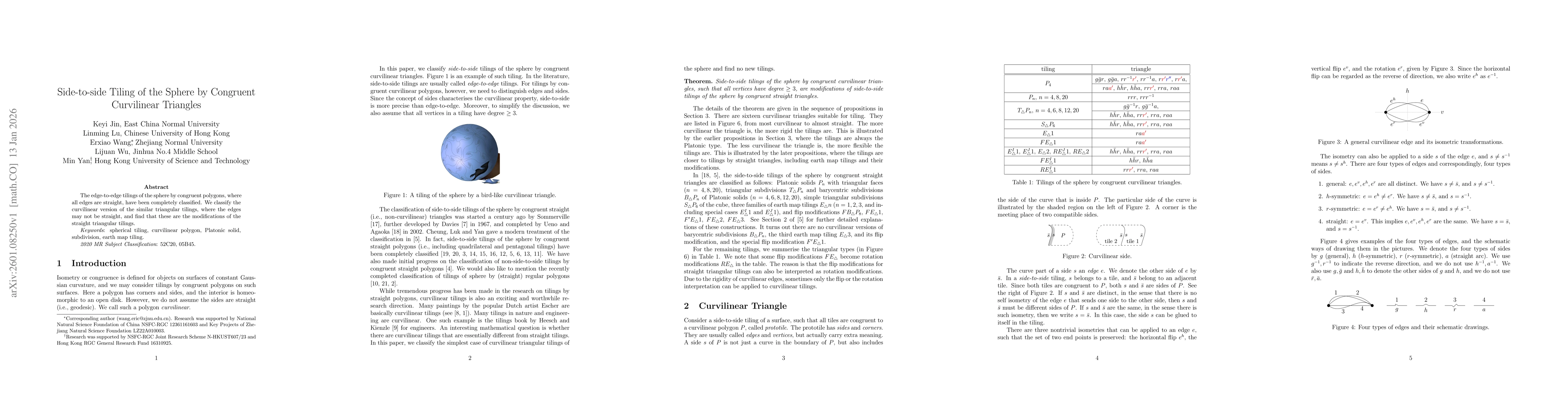 Thumbnail for Side-to-side Tiling of the Sphere by Congruent Curvilinear Triangles