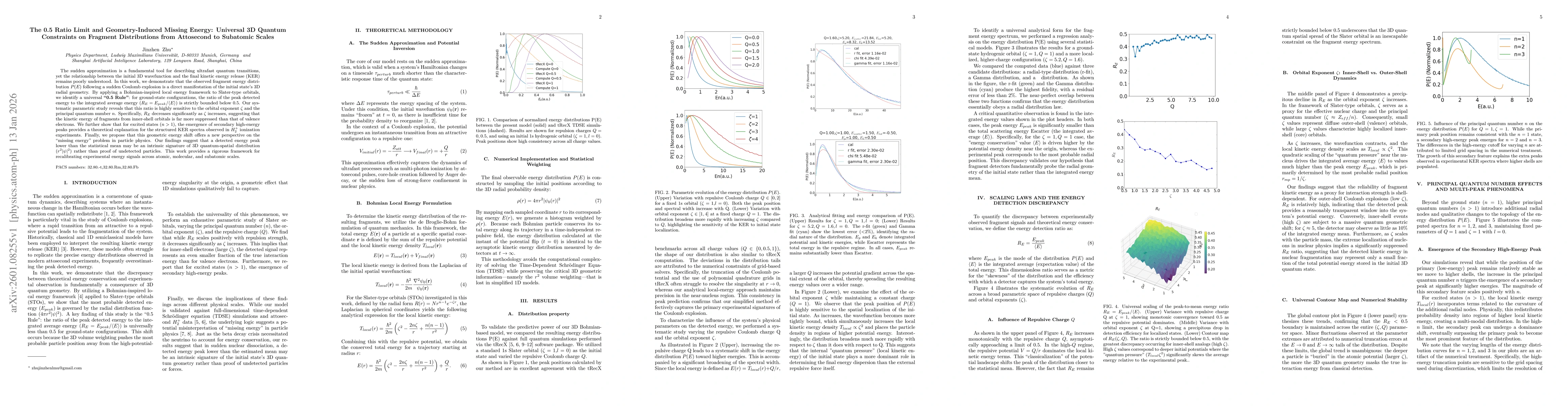 Thumbnail for The 0.5 Ratio Limit and Geometry-Induced Missing Energy: Universal 3D Quantum Constraints on Fragment Distributions from Attosecond to Subatomic Scales