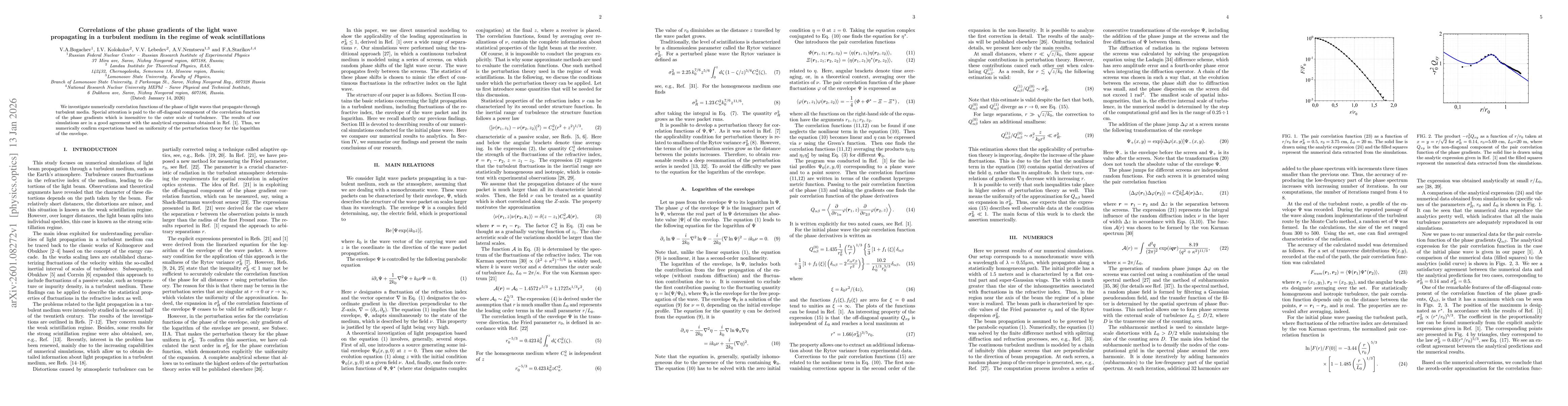 Thumbnail for Correlations of the phase gradients of the light wave propagating in a turbulent medium in the regime of weak scintillations