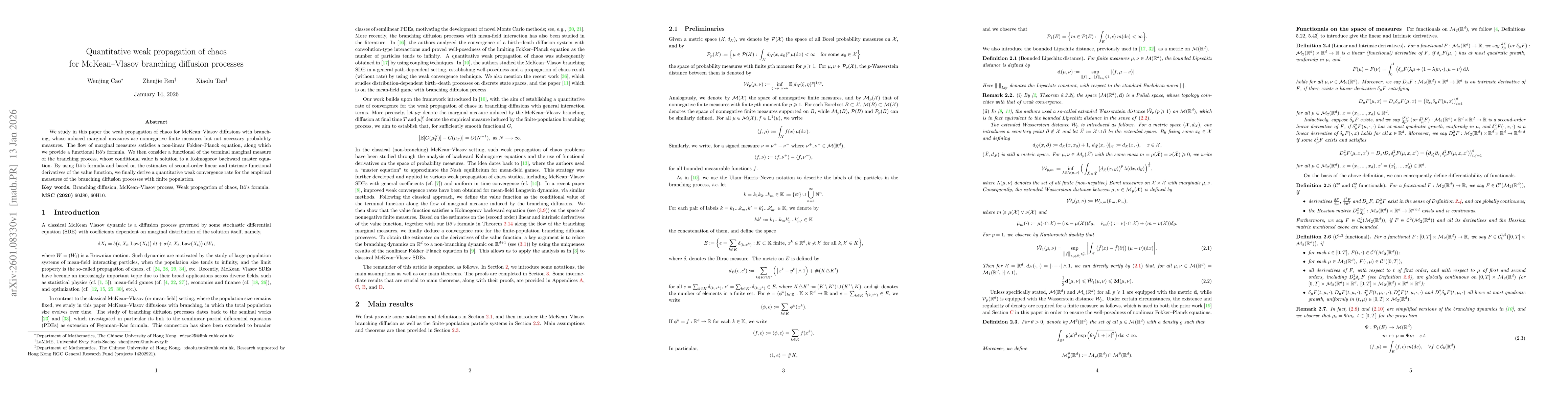 Thumbnail for Quantitative weak propagation of chaos for McKean--Vlasov branching diffusion processes