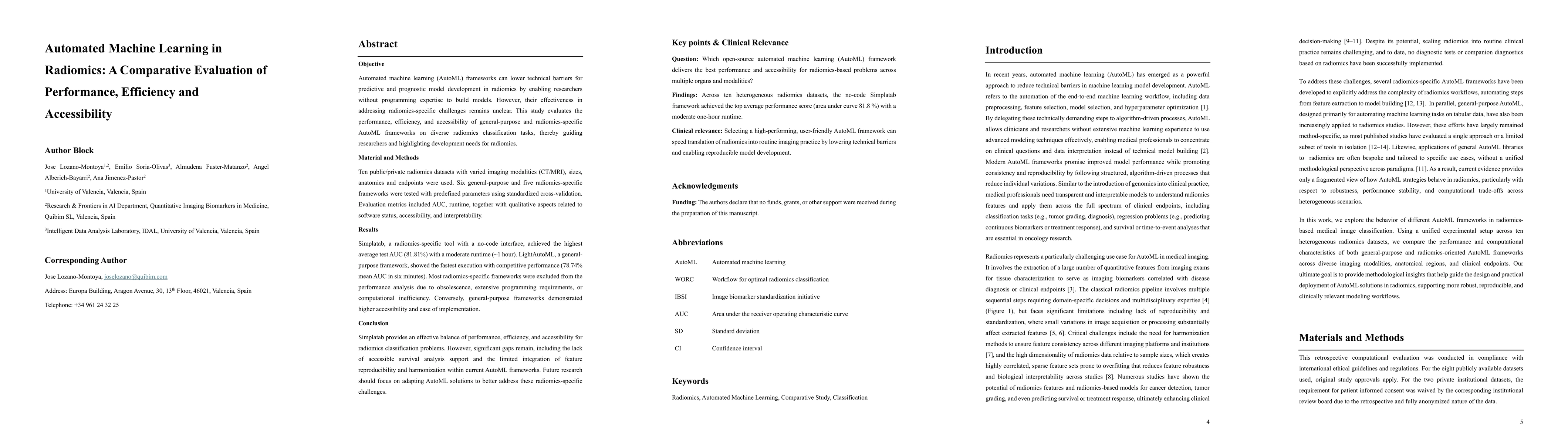 Thumbnail for Automated Machine Learning in Radiomics: A Comparative Evaluation of Performance, Efficiency and Accessibility