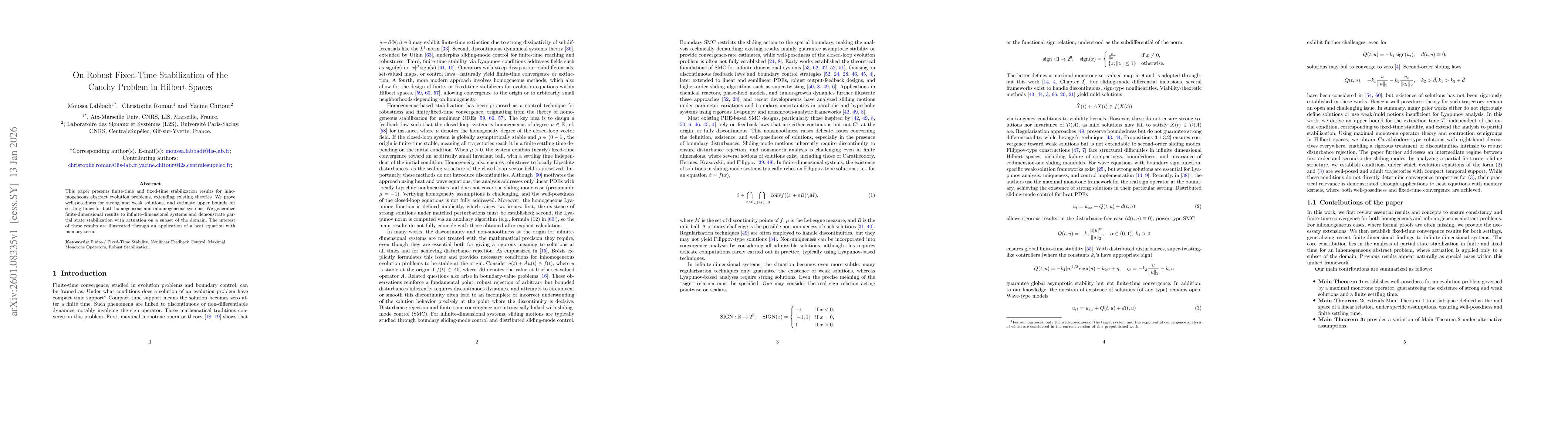 Thumbnail for On Robust Fixed-Time Stabilization of the Cauchy Problem in Hilbert Spaces