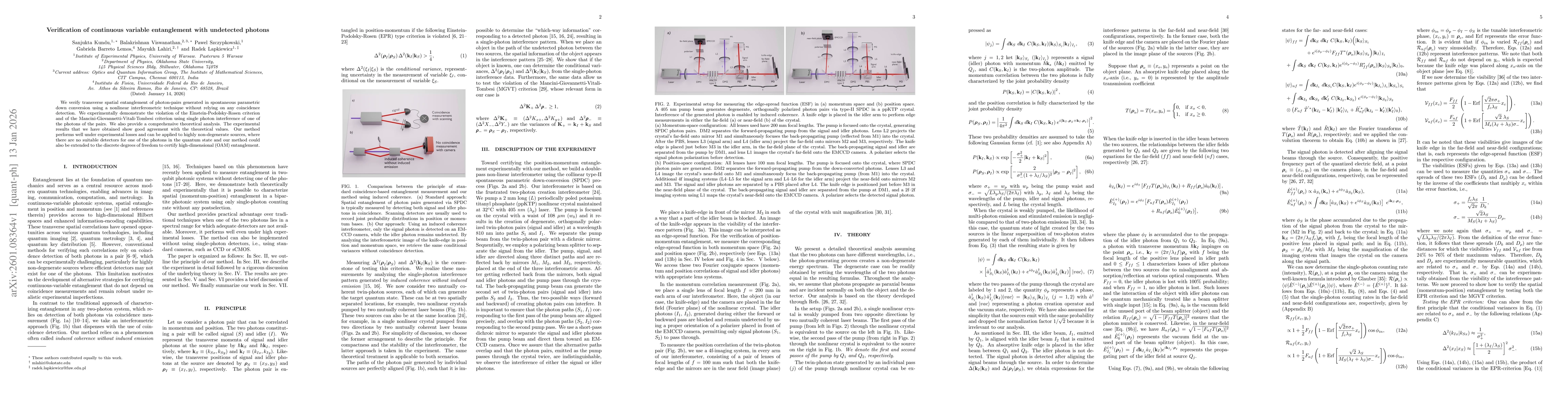 Thumbnail for Verification of continuous variable entanglement with undetected photons