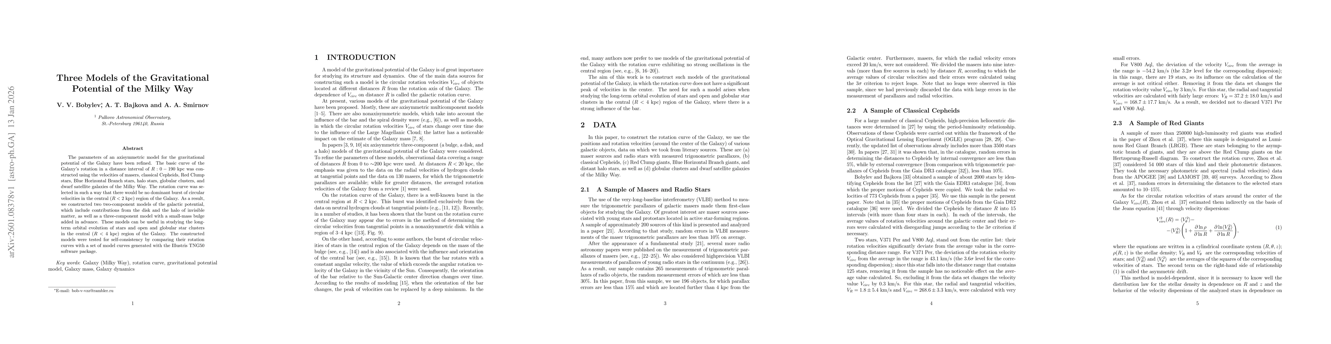 Thumbnail for Three Models of the Gravitational Potential of the Milky Way