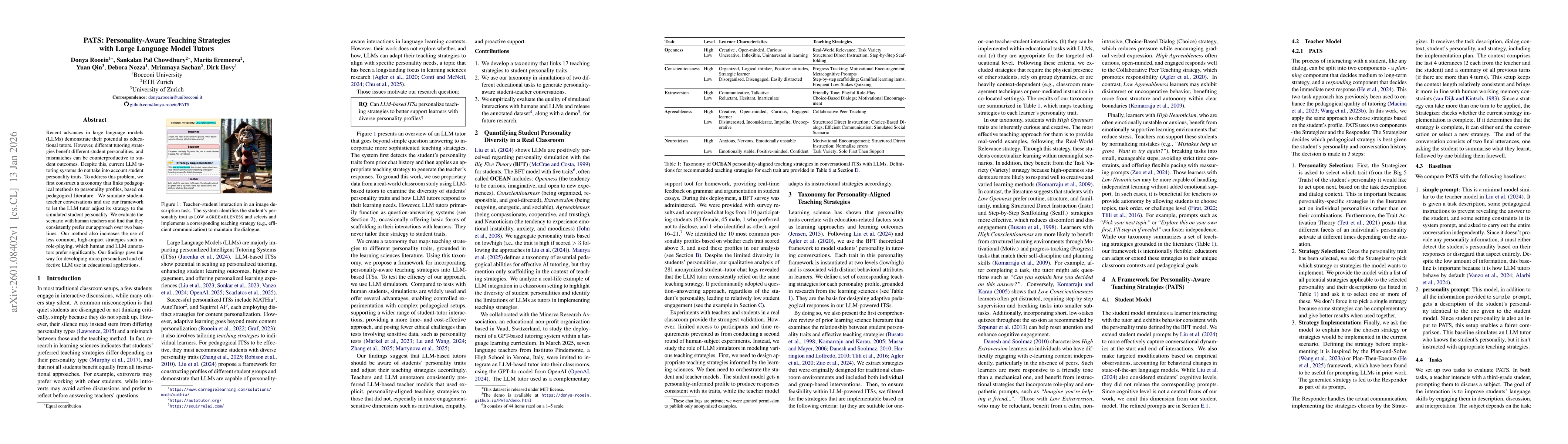Thumbnail for PATS: Personality-Aware Teaching Strategies with Large Language Model Tutors