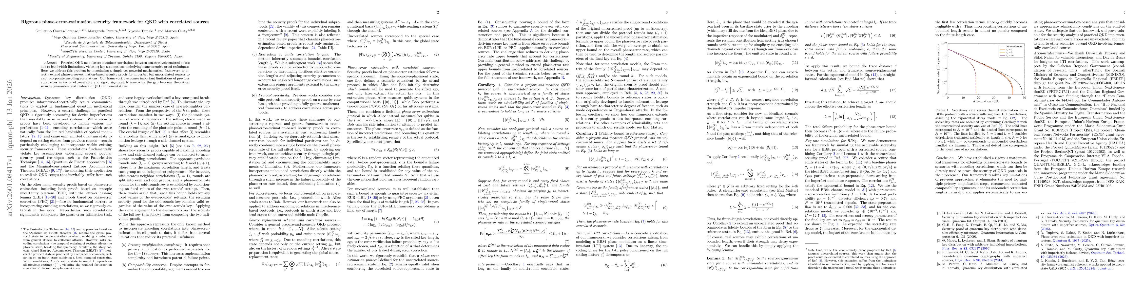 Thumbnail for Rigorous phase-error-estimation security framework for QKD with correlated sources