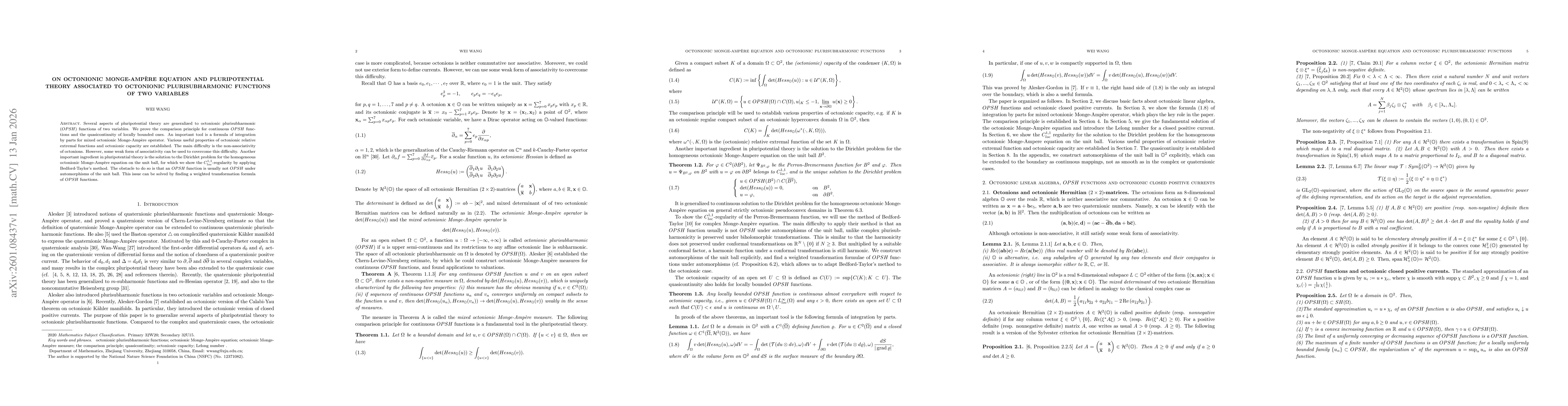 Thumbnail for On octonionic Monge-Ampère equation and pluripotential theory associated to octonionic plurisubharmonic functions of two variables