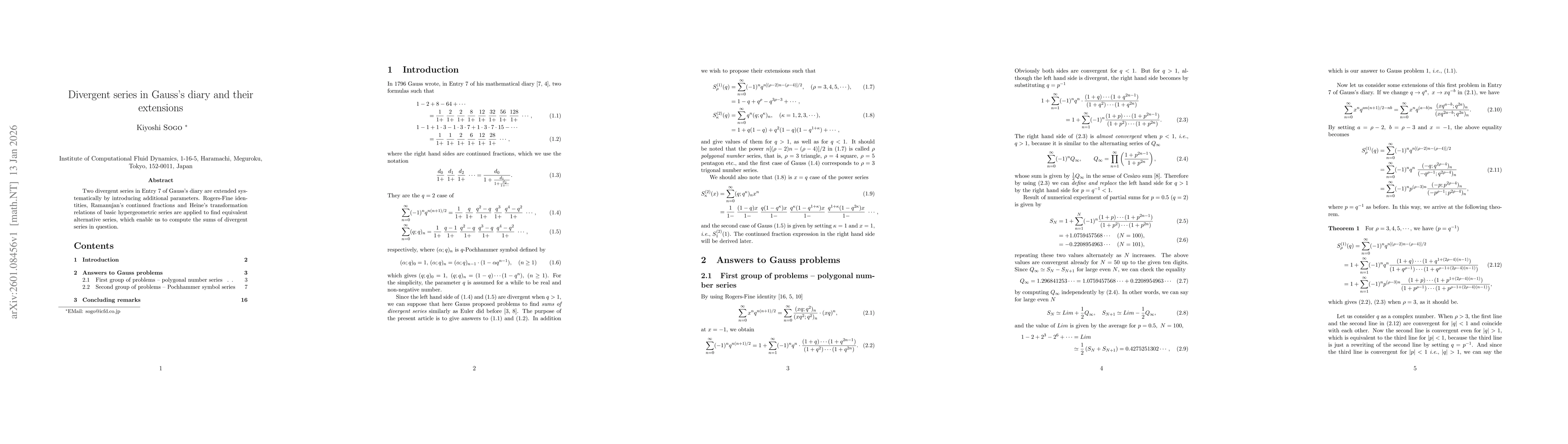 Thumbnail for Divergent series in Gauss's diary and their extensions