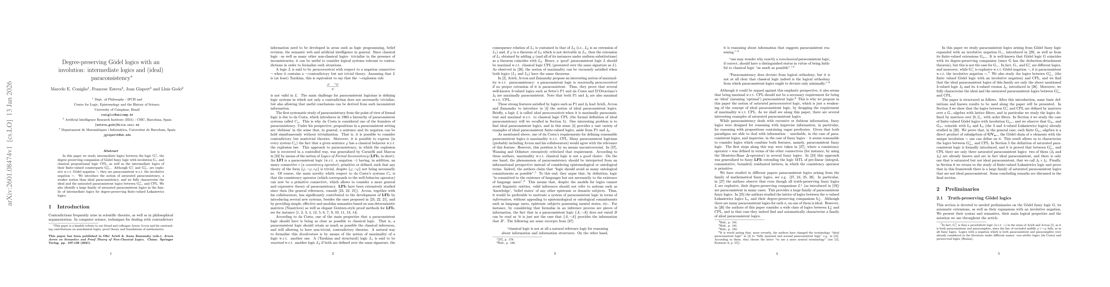 Thumbnail for Degree-preserving Godel logics with an involution: intermediate logics and (ideal) paraconsistency