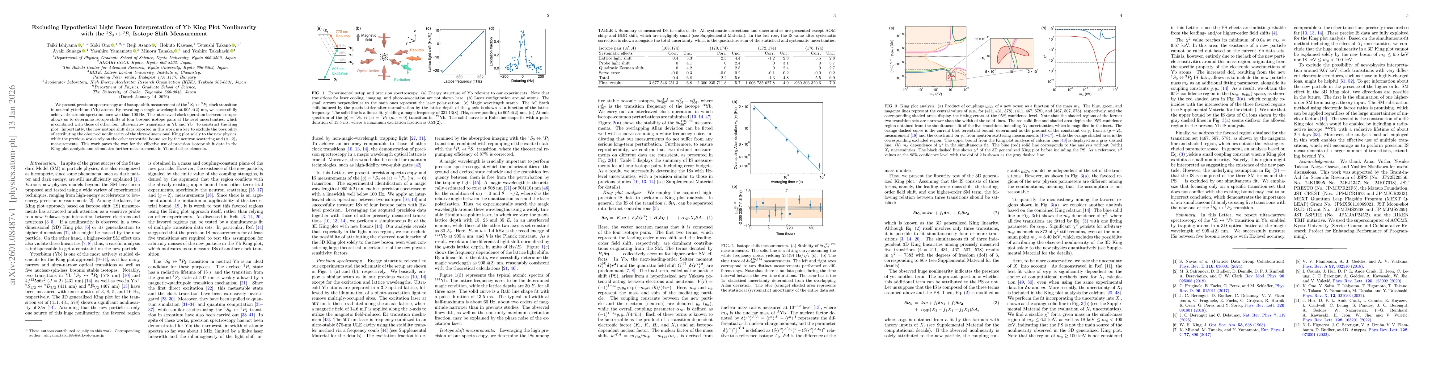 Thumbnail for Excluding Hypothetical Light Boson Interpretation of Yb King Plot Nonlinearity with the ${}^1S_0 \leftrightarrow {}^3P_2$ Isotope Shift Measurement