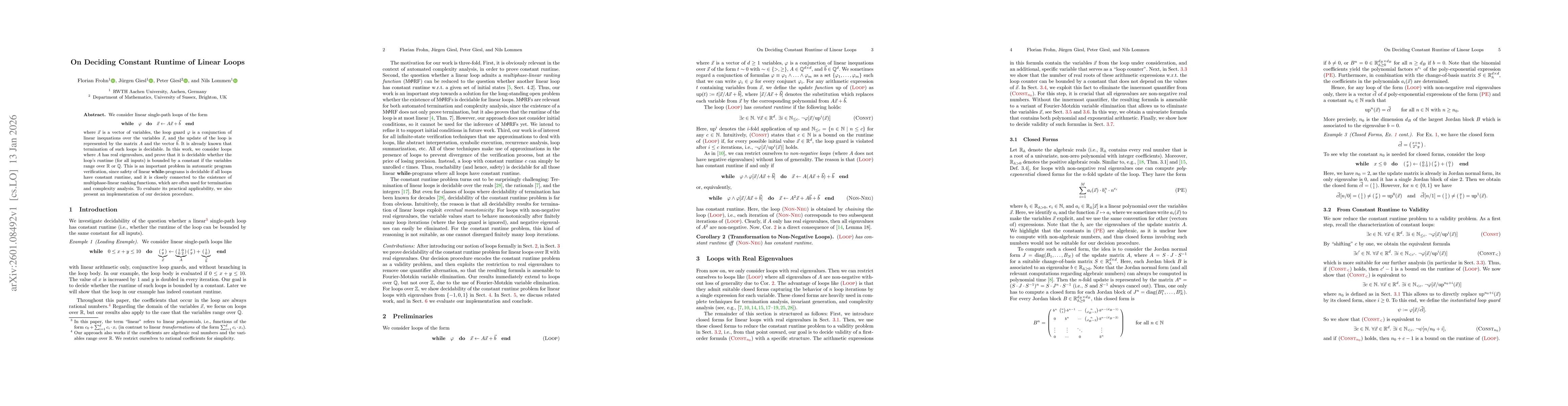 Thumbnail for On Deciding Constant Runtime of Linear Loops