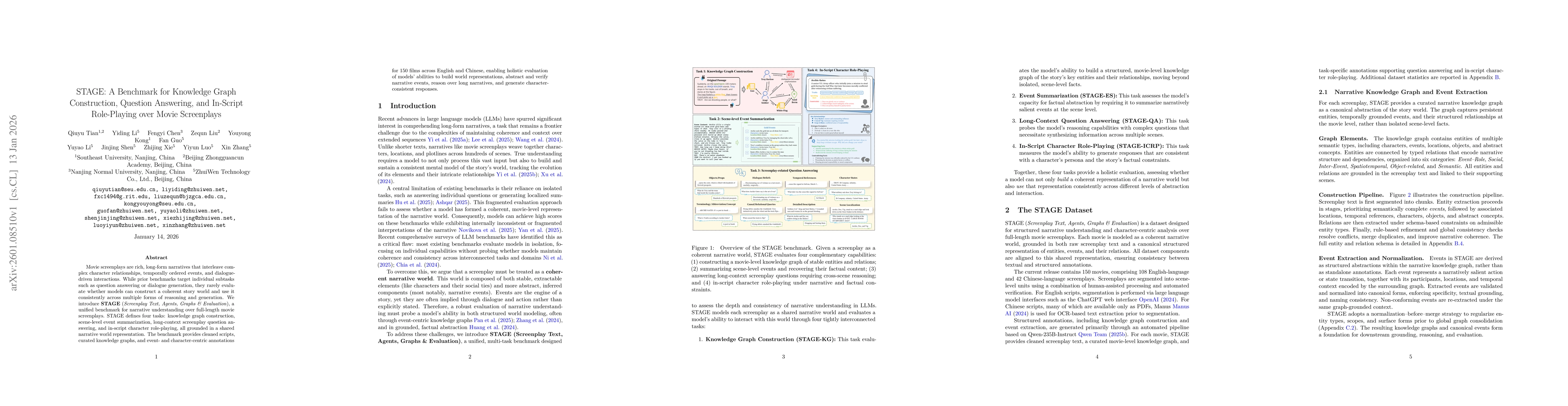 Thumbnail for STAGE: A Benchmark for Knowledge Graph Construction, Question Answering, and In-Script Role-Playing over Movie Screenplays