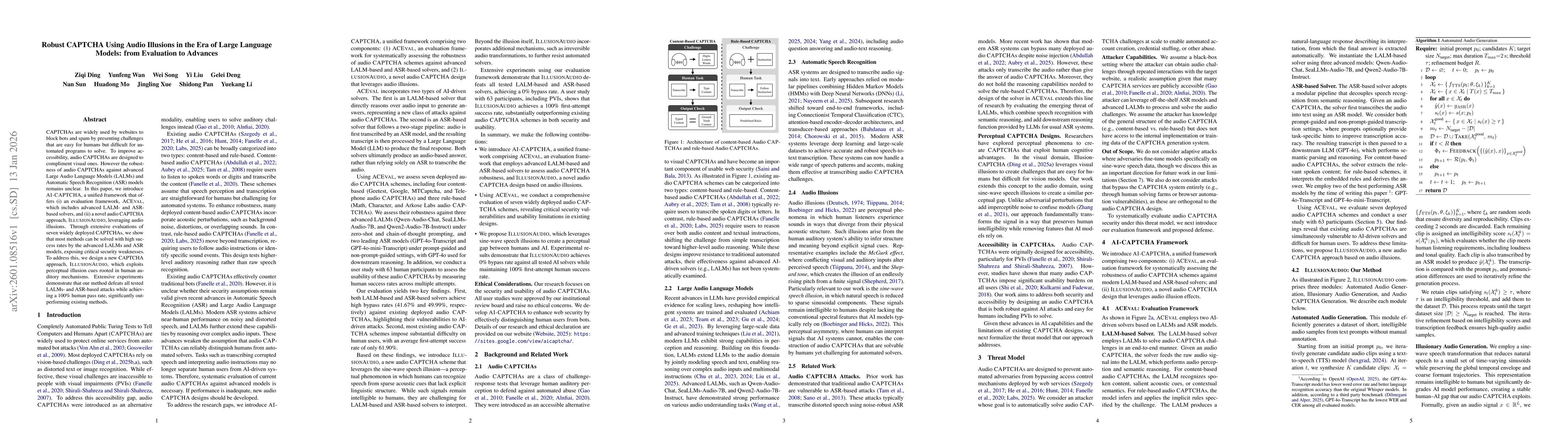 Thumbnail for Robust CAPTCHA Using Audio Illusions in the Era of Large Language Models: from Evaluation to Advances