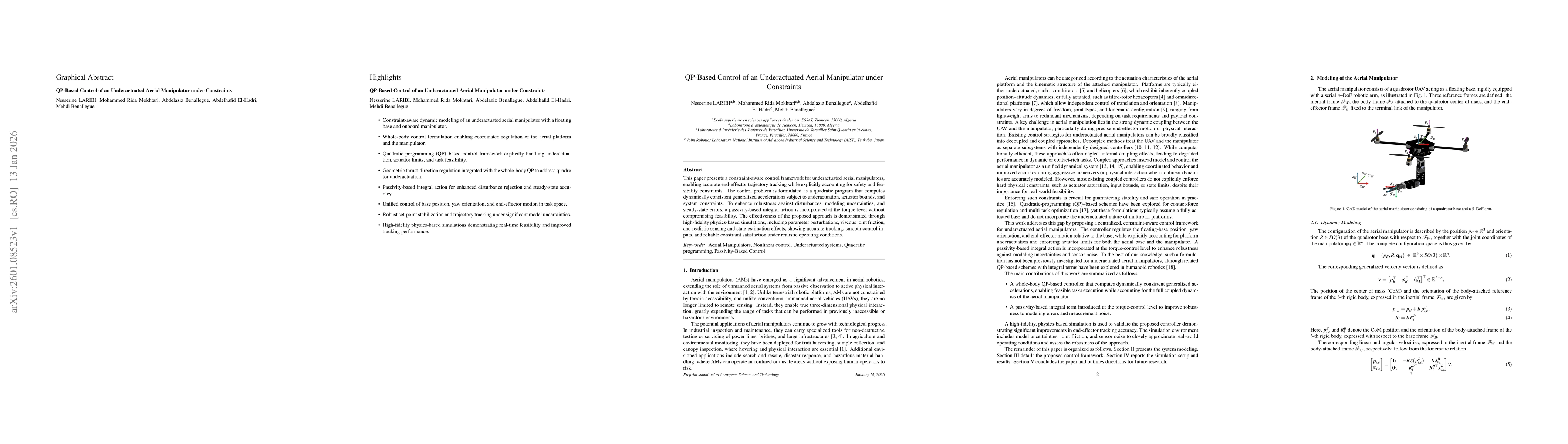 Thumbnail for QP-Based Control of an Underactuated Aerial Manipulator under Constraints