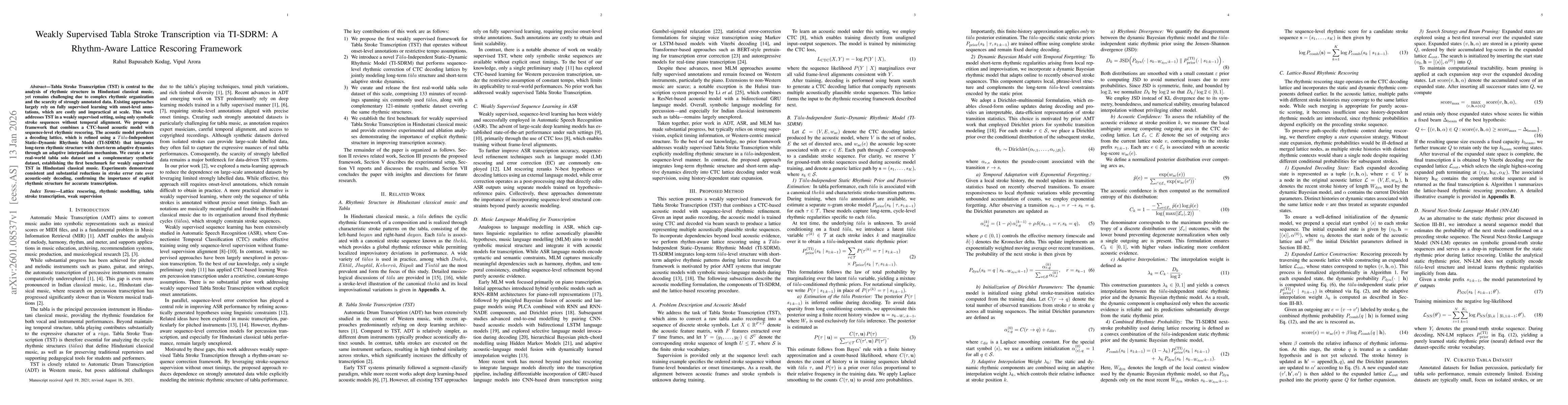 Thumbnail for Weakly Supervised Tabla Stroke Transcription via TI-SDRM: A Rhythm-Aware Lattice Rescoring Framework