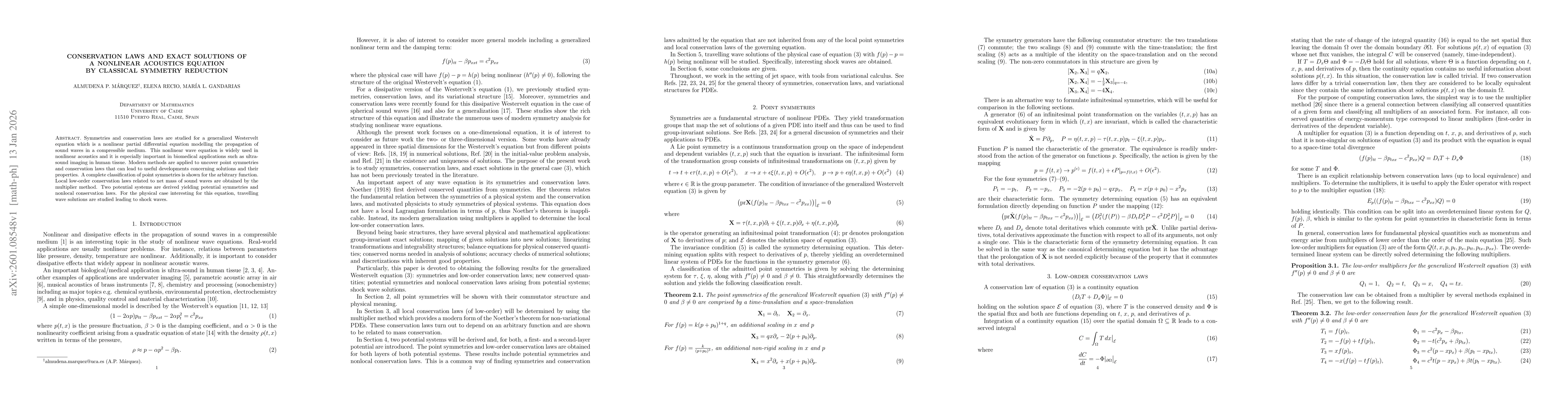 Thumbnail for Conservation laws and exact solutions of a nonlinear acoustics equation by classical symmetry reduction