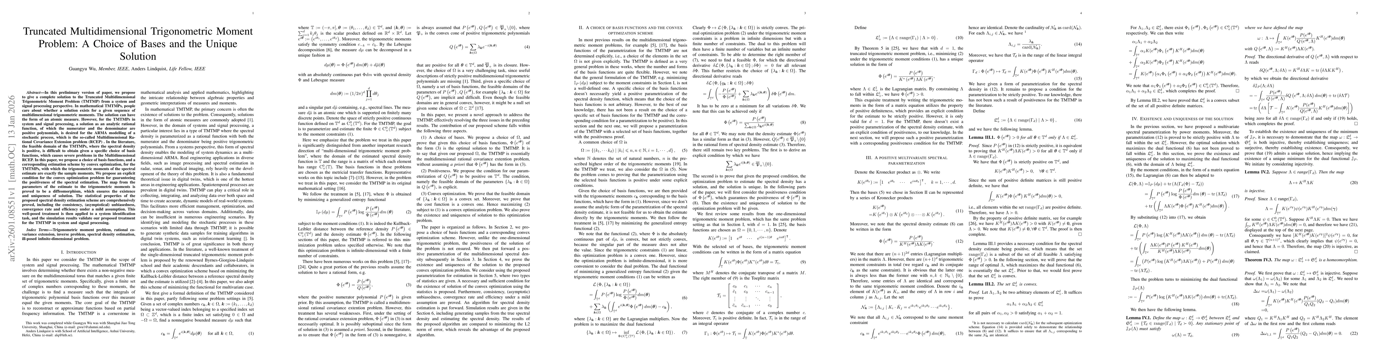 Thumbnail for Truncated Multidimensional Trigonometric Moment Problem: A Choice of Bases and the Unique Solution